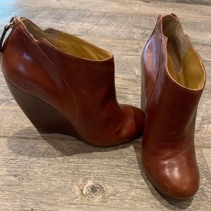 Nine West Leather Brown Wedge Booties